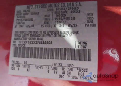 2002 Ford F-150 Xl/Xlt from USA, damaged, VIN 1FTRF182X2NB86606